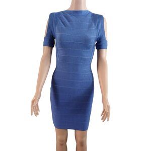 Rachael G Stretch Dress with Short Sleeves, Blue, Size S.